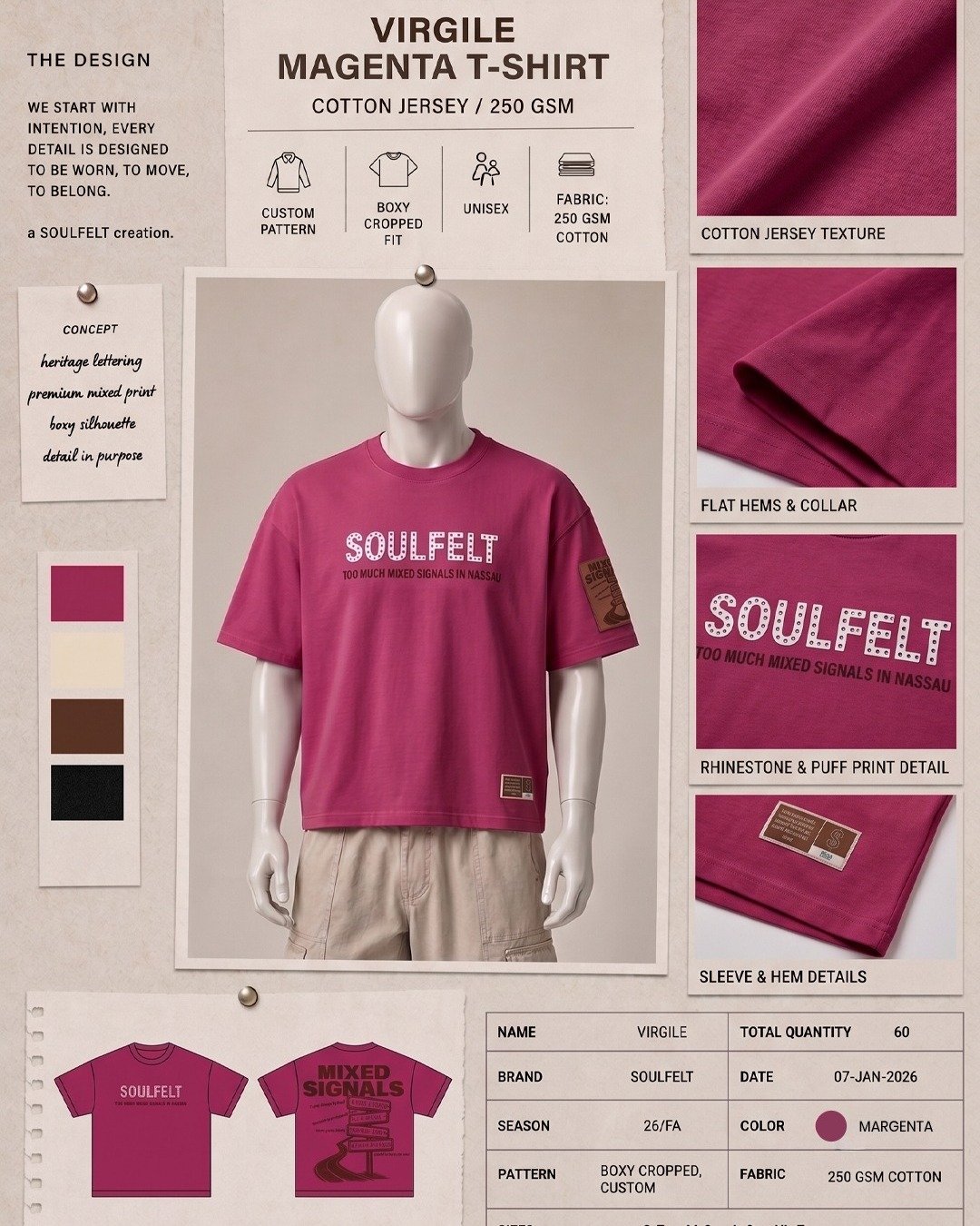 Magenta T-shirt design and production details