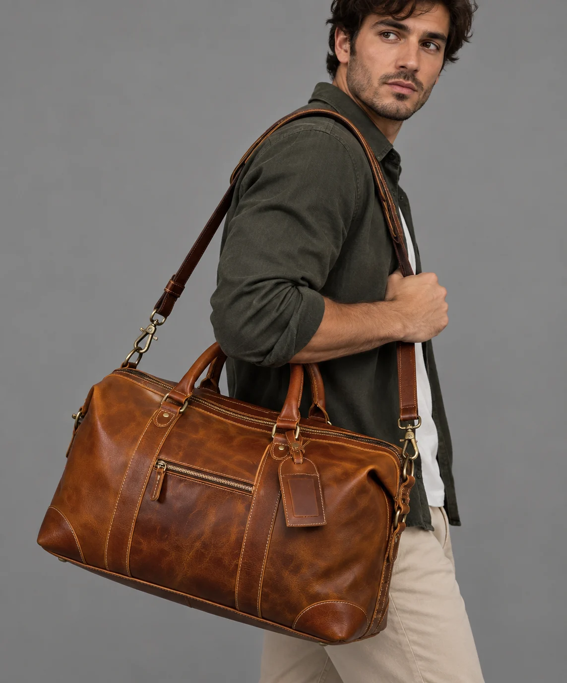 Custom Vintage Leather Duffle Bag by BigBee Apparels
