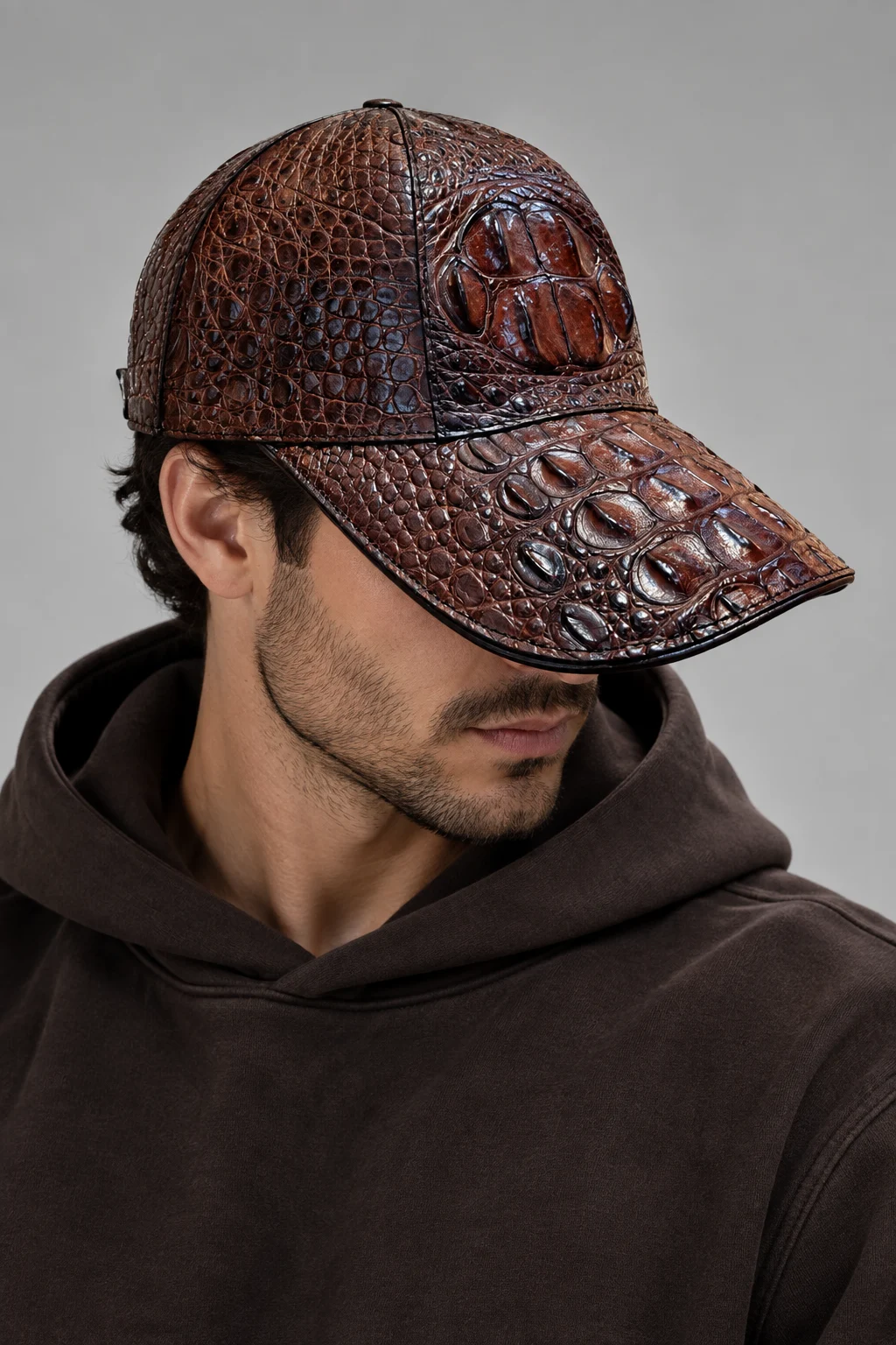 Custom Crocodile-Embossed Leather Cap by BigBee Apparels